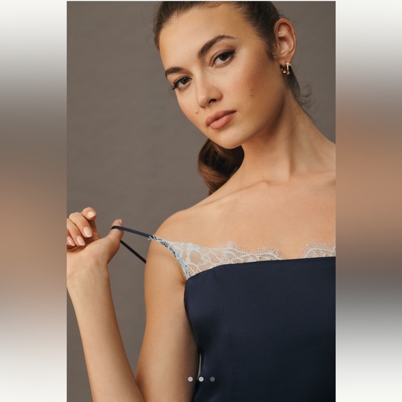 NWT By Anthropologie Lace-Trimmed Dress - Size 14 - Blue Slip Dress - Picture 3 of 6